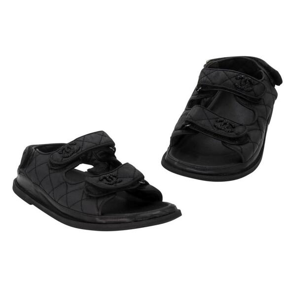 Chanel Cc Strap 39 Quilted Crystal Canvas Dad Sandals CC-0602N-0013 - Picture 1 of 12